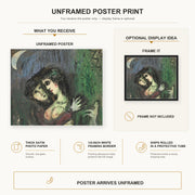 Marc Chagall - Les Amoureux Au Clair De Lune poster print size comparison and framing display infographic