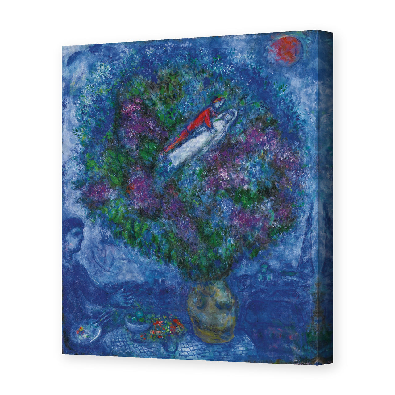 Marc Chagall's 'Les Amoureux Dans Le Bouquet De Fleurs' painting reproduced as a gallery-wrapped canvas print