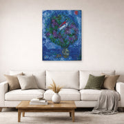 Gallery-wrapped canvas print of Marc Chagall's Les Amoureux Dans Le Bouquet De Fleurs displayed on a wall in a living room