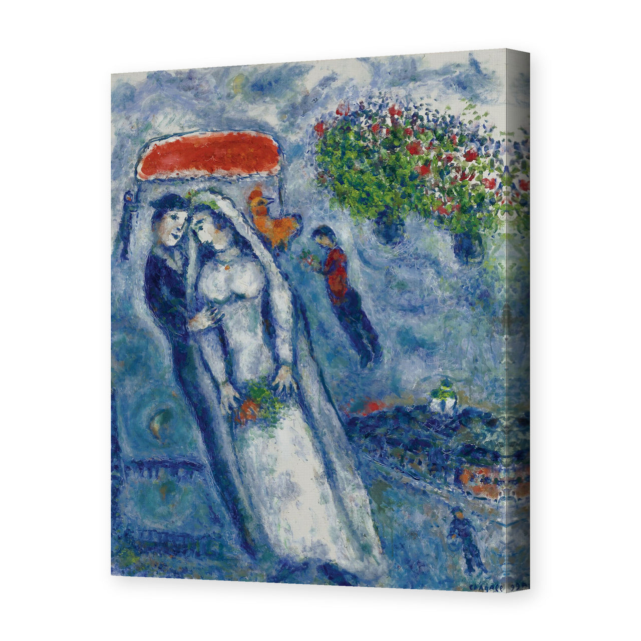Marc Chagall's 'Les Mariés Sur Fond Bleu' painting reproduced as a gallery-wrapped canvas print