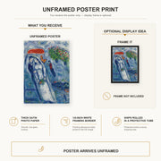 Marc Chagall - Les Mariés Sur Fond Bleu poster print size comparison and framing display infographic