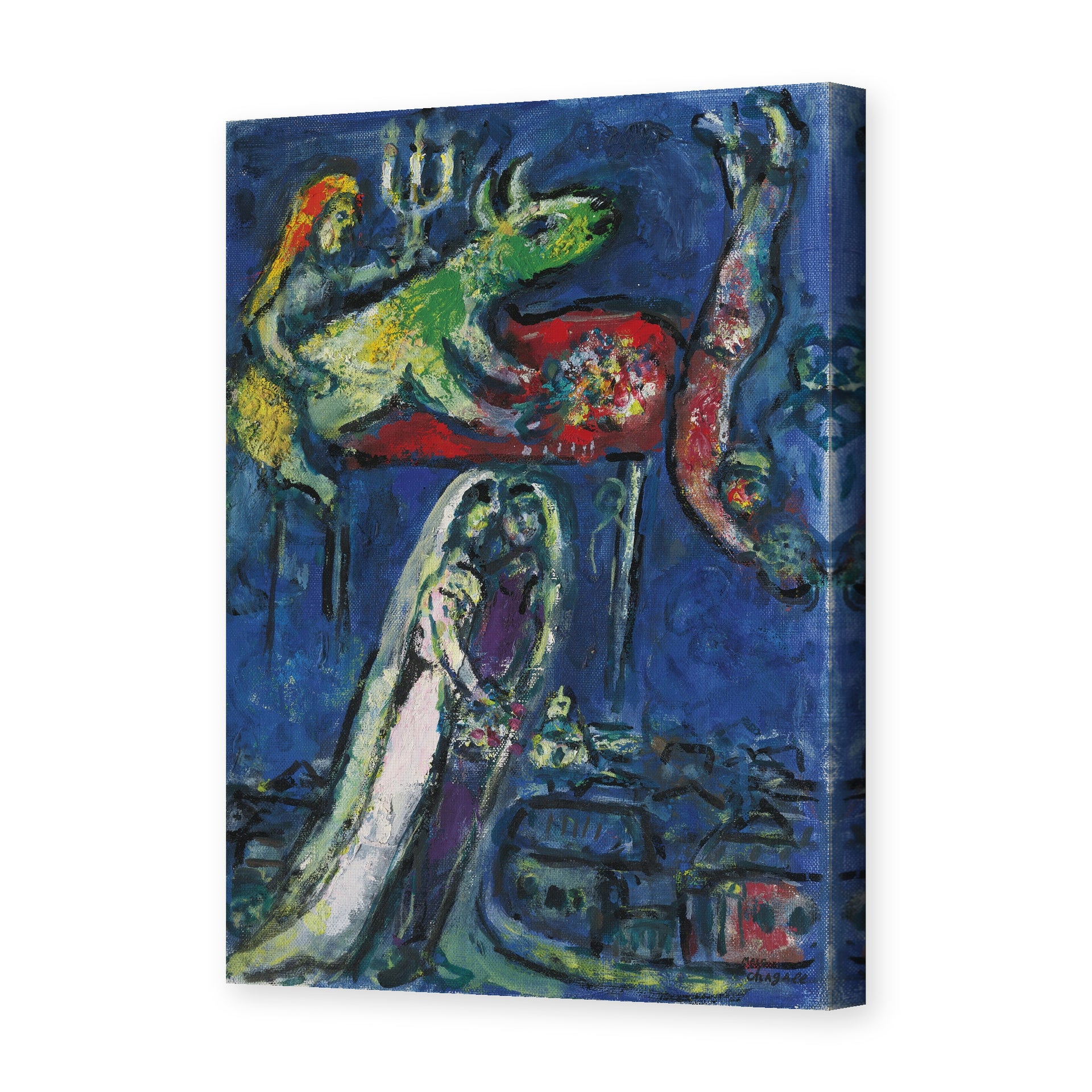 Marc Chagall's 'Les Maries a L'Ane Vert' painting reproduced as a gallery-wrapped canvas print