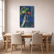 Gallery-wrapped canvas print of Marc Chagall's Les Maries a L'Ane Vert displayed on a wall in a dining room