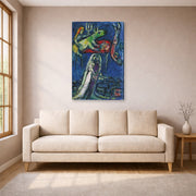 Gallery-wrapped canvas print of Marc Chagall's Les Maries a L'Ane Vert displayed on a wall in a living room