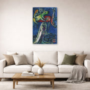 Gallery-wrapped canvas print of Marc Chagall's Les Maries a L'Ane Vert displayed on a wall in a living room