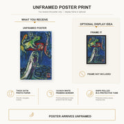 Marc Chagall - Les Maries a L'Ane Vert poster print size comparison and framing display infographic