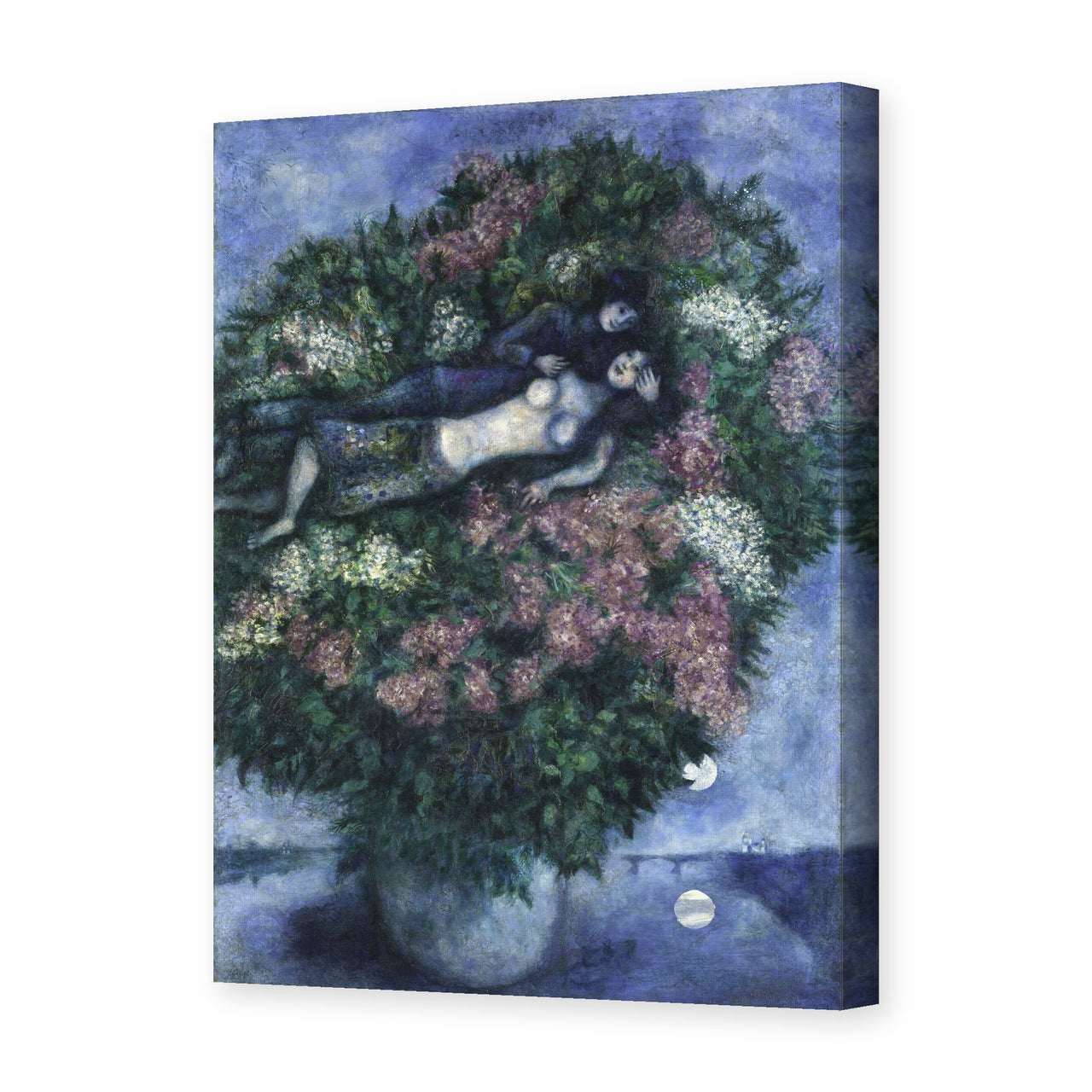 Marc Chagall's 'Lovers Among the Lilacs' painting reproduced as a gallery-wrapped canvas print