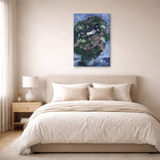 Gallery-wrapped canvas print of Marc Chagall's Lovers Among the Lilacs displayed on a wall in a bedroom