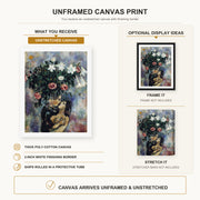 Marc Chagall - Lovers Under Lilies canvas print size comparison and framing display infographic