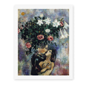 Marc Chagall's 'Lovers Under Lilies' painting reproduced as a rolled canvas print