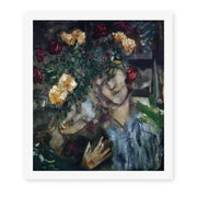 Marc Chagall's 'Lovers with Flowers' painting reproduced as a rolled canvas print