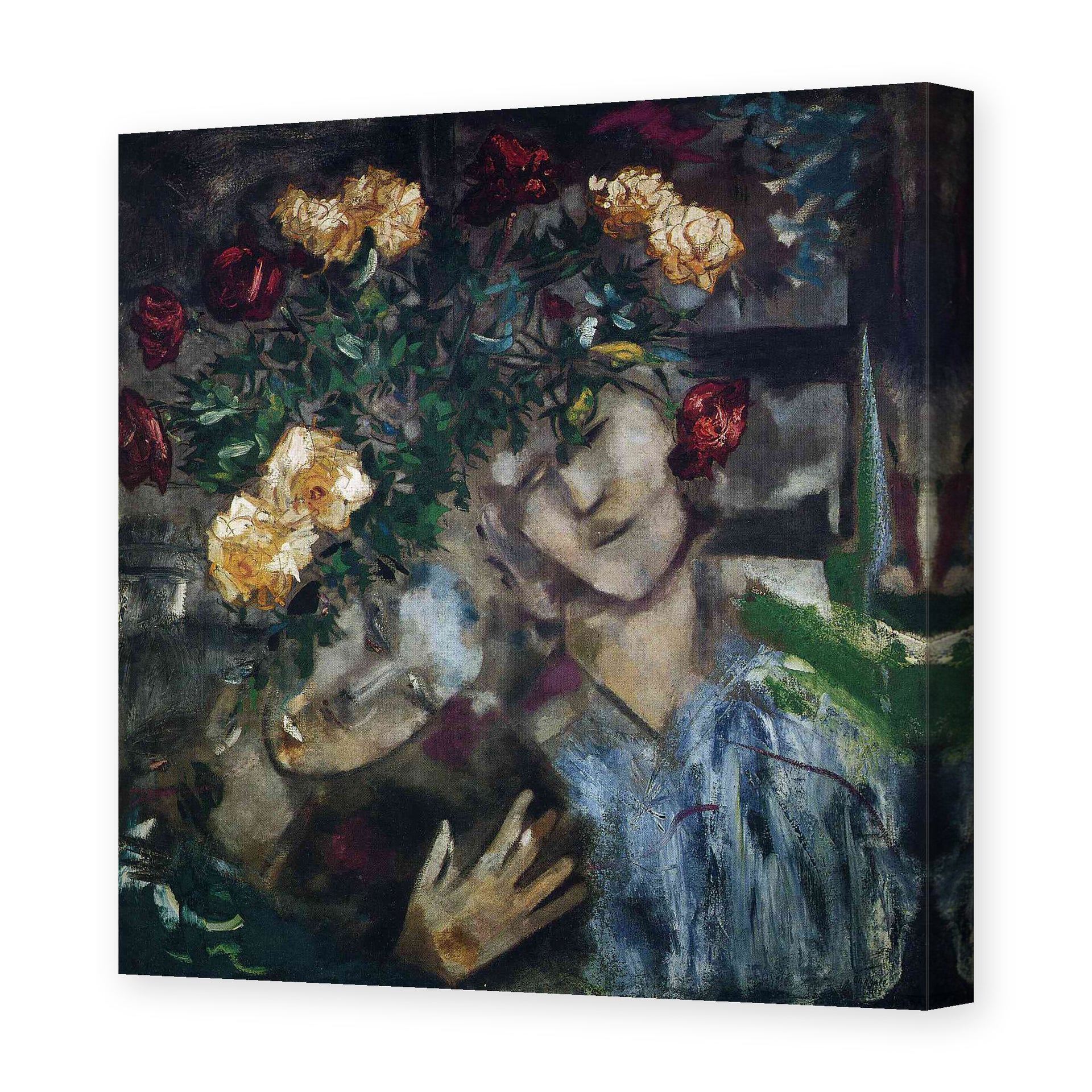 Marc Chagall's 'Lovers with Flowers' painting reproduced as a gallery-wrapped canvas print