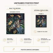 Marc Chagall - Lovers with Flowers poster print size comparison and framing display infographic