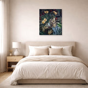 Unframed poster print of Marc Chagall's Lovers with Flowers displayed on a wall in a bedroom