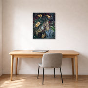 Unframed poster print of Marc Chagall's Lovers with Flowers displayed on a wall in an office