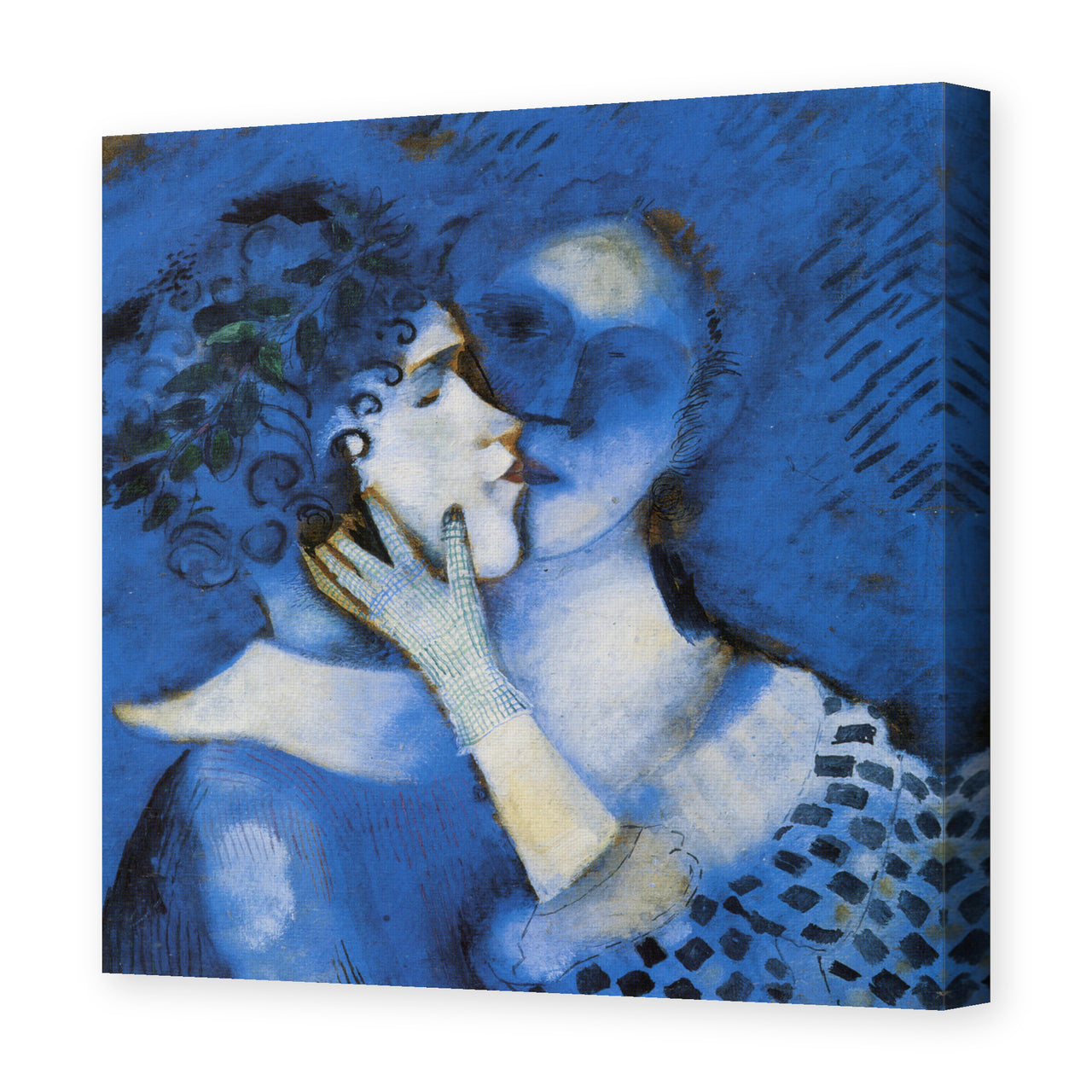 Marc Chagall's 'Lovers in Blue' painting reproduced as a gallery-wrapped canvas print