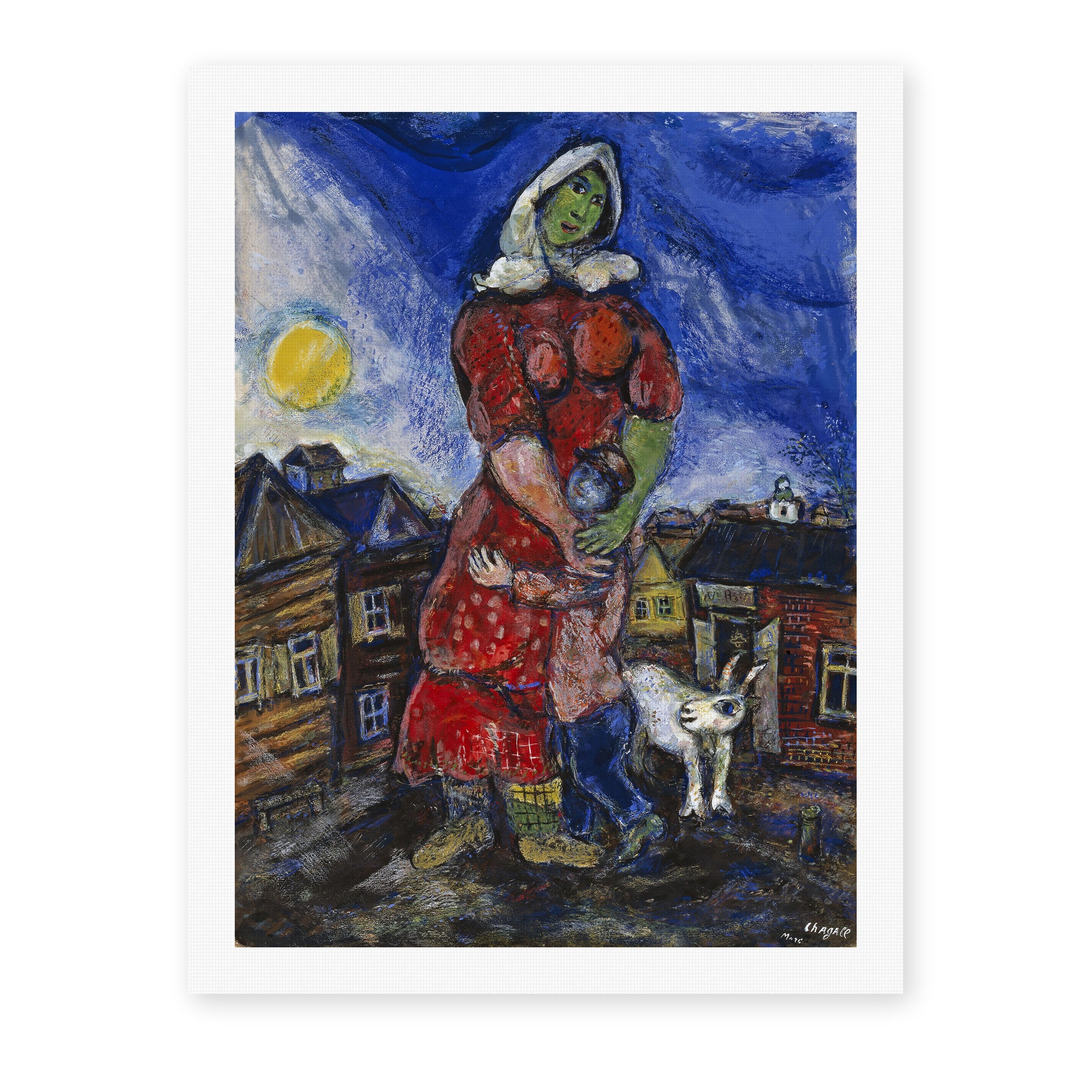 Marc Chagall's 'Mother and Child' painting reproduced as a rolled canvas print