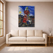 Gallery-wrapped canvas print of Marc Chagall's Mother and Child displayed on a wall in a living room