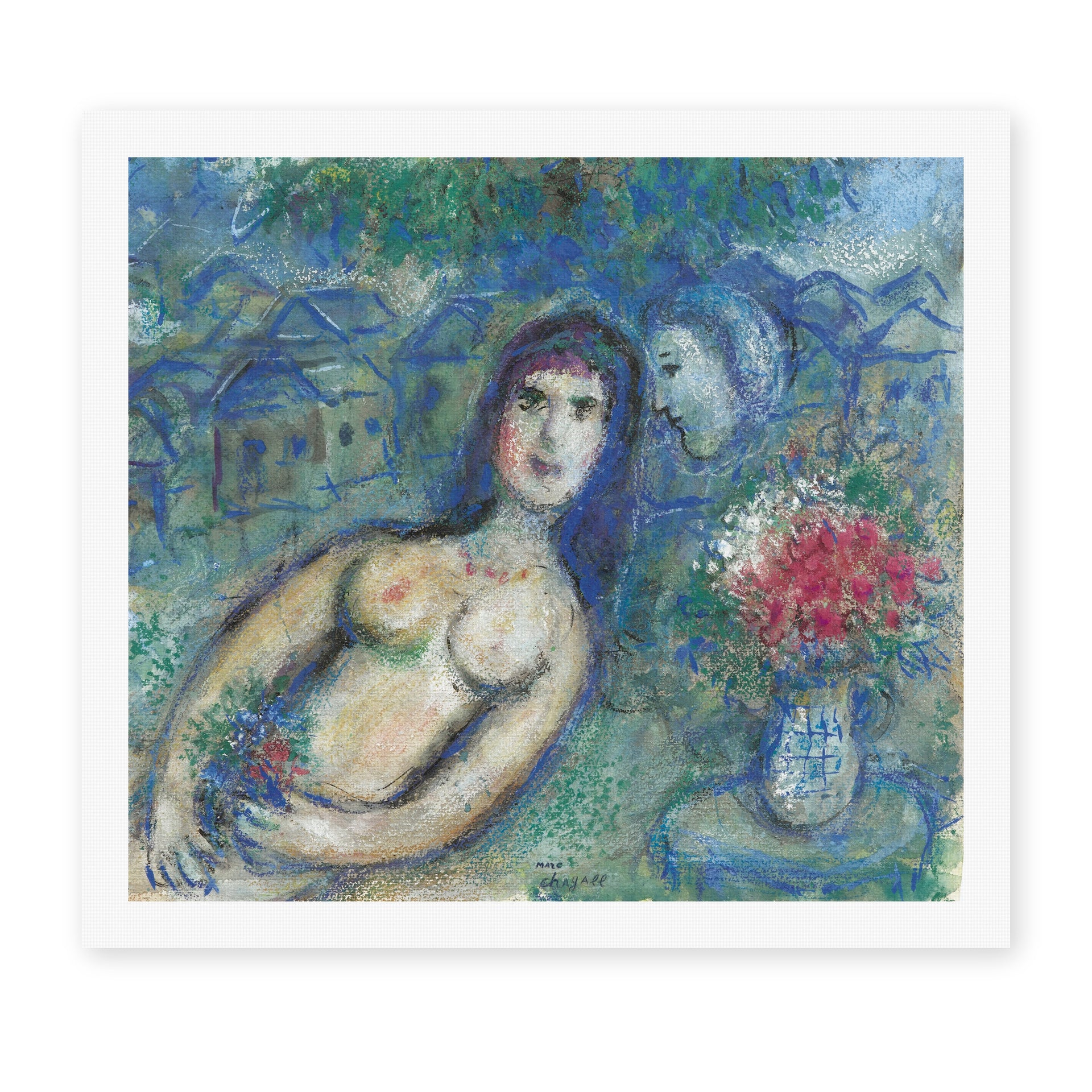 Marc Chagall's 'Nu Incline' painting reproduced as a rolled canvas print