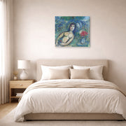 Gallery-wrapped canvas print of Marc Chagall's Nu Incline displayed on a wall in a bedroom