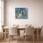 Gallery-wrapped canvas print of Marc Chagall's Nu Incline displayed on a wall in a dining room