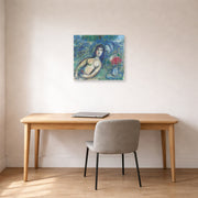 Unframed poster print of Marc Chagall's Nu Incline displayed on a wall in an office