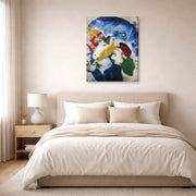 Gallery-wrapped canvas print of Marc Chagall's Peasant Life displayed on a wall in a bedroom