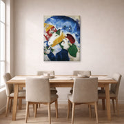 Gallery-wrapped canvas print of Marc Chagall's Peasant Life displayed on a wall in a dining room