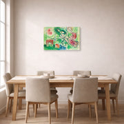Gallery-wrapped canvas print of Marc Chagall's Romeo Juliet displayed on a wall in a dining room