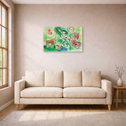 Gallery-wrapped canvas print of Marc Chagall's Romeo Juliet displayed on a wall in a living room