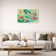 Gallery-wrapped canvas print of Marc Chagall's Romeo Juliet displayed on a wall in a living room