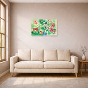 Unframed poster print of Marc Chagall's Romeo Juliet displayed on a wall in a living room