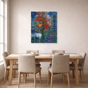 Gallery-wrapped canvas print of Marc Chagall's Scene Champetre displayed on a wall in a dining room