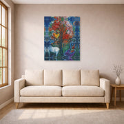 Unframed poster print of Marc Chagall's Scene Champetre displayed on a wall in a living room