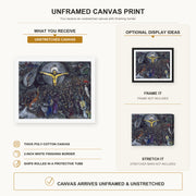 Marc Chagall - The Exodus canvas print size comparison and framing display infographic
