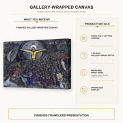 Marc Chagall - The Exodus gallery wrap canvas construction and hanging details infographic