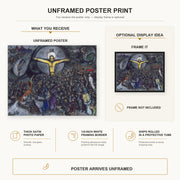 Marc Chagall - The Exodus poster print size comparison and framing display infographic