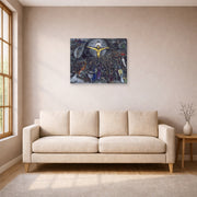 Unframed poster print of Marc Chagall's The Exodus displayed on a wall in a living room