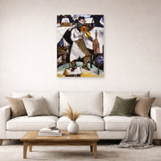 Unframed poster print of Marc Chagall's The Fiddler displayed on a wall in a living room