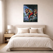 Gallery-wrapped canvas print of Marc Chagall's The Rooster displayed on a wall in a bedroom