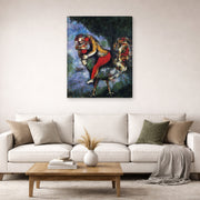 Gallery-wrapped canvas print of Marc Chagall's The Rooster displayed on a wall in a living room
