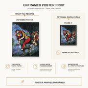 Marc Chagall - The Rooster poster print size comparison and framing display infographic