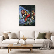 Unframed poster print of Marc Chagall's The Rooster displayed on a wall in a living room