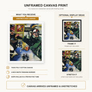 Marc Chagall - The Soldier Drinks canvas print size comparison and framing display infographic