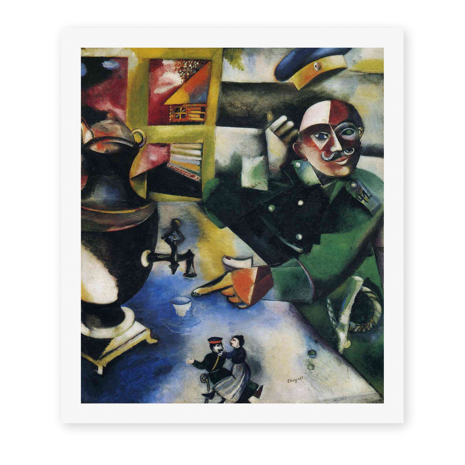 Marc Chagall's 'The Soldier Drinks' painting reproduced as a rolled canvas print