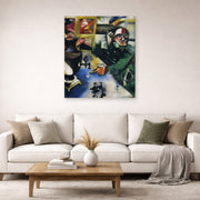 Gallery-wrapped canvas print of Marc Chagall's The Soldier Drinks displayed on a wall in a living room