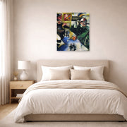 Unframed poster print of Marc Chagall's The Soldier Drinks displayed on a wall in a bedroom