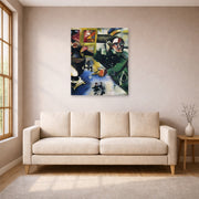 Unframed poster print of Marc Chagall's The Soldier Drinks displayed on a wall in a living room