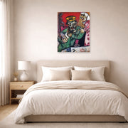 Unframed poster print of Marc Chagall's The Spoonful of Milk displayed on a wall in a bedroom