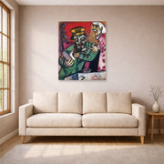 Unframed poster print of Marc Chagall's The Spoonful of Milk displayed on a wall in a living room